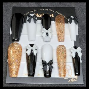 Black and Gold Glitter Handmade Press on Nails